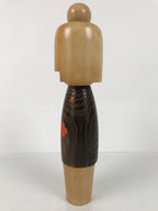Japanese Modern Wooden Kokeshi Doll Vtg Black Red Plum Traditional Craft KF780