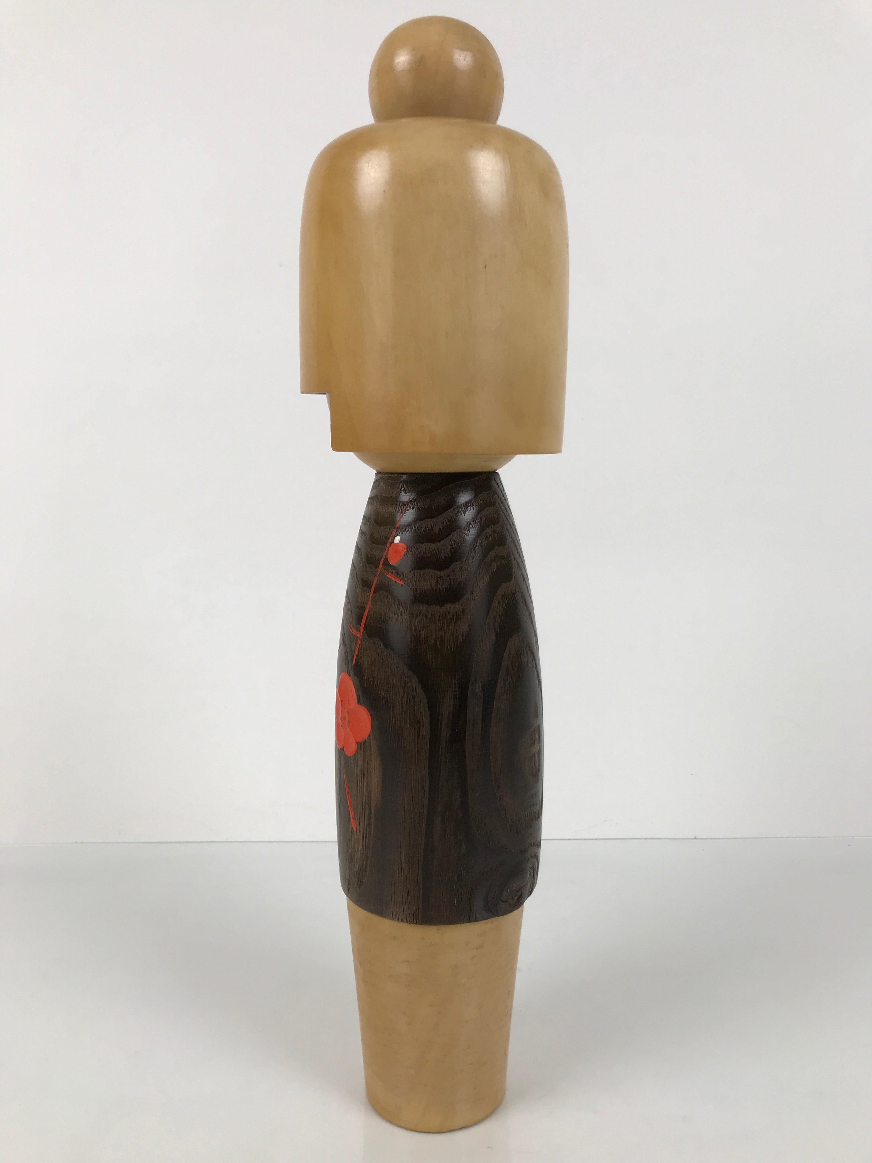 Japanese Modern Wooden Kokeshi Doll Vtg Black Red Plum Traditional Craft KF780