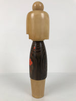 Japanese Modern Wooden Kokeshi Doll Vtg Black Red Plum Traditional Craft KF780