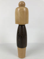 Japanese Modern Wooden Kokeshi Doll Vtg Black Red Plum Traditional Craft KF780