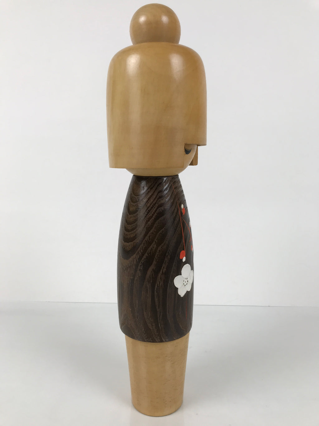 Japanese Modern Wooden Kokeshi Doll Vtg Black Red Plum Traditional Craft KF780