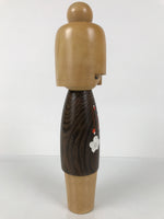 Japanese Modern Wooden Kokeshi Doll Vtg Black Red Plum Traditional Craft KF780