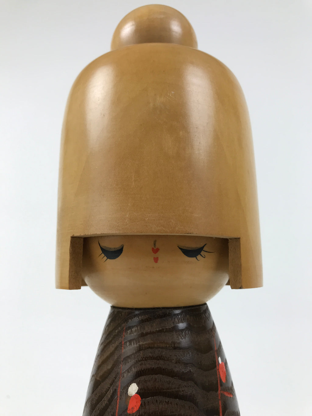 Japanese Modern Wooden Kokeshi Doll Vtg Black Red Plum Traditional Craft KF780