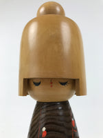 Japanese Modern Wooden Kokeshi Doll Vtg Black Red Plum Traditional Craft KF780