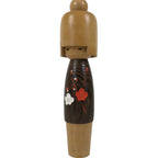 Japanese Modern Wooden Kokeshi Doll Vtg Black Red Plum Traditional Craft KF780
