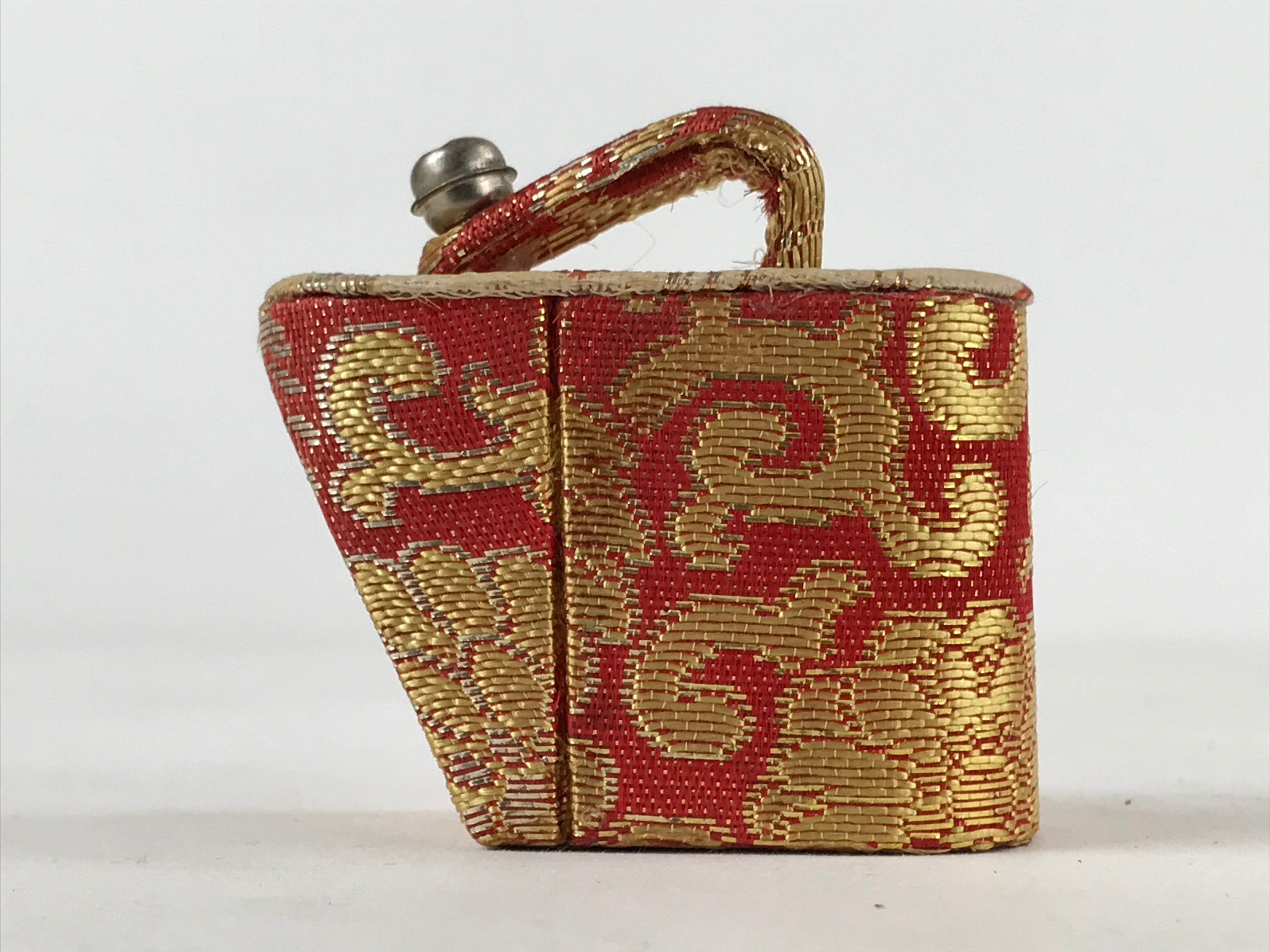 Japanese Mokumekomi Okobo Miniature Figurine Vtg Tall Geta Wood Red Gold JK662