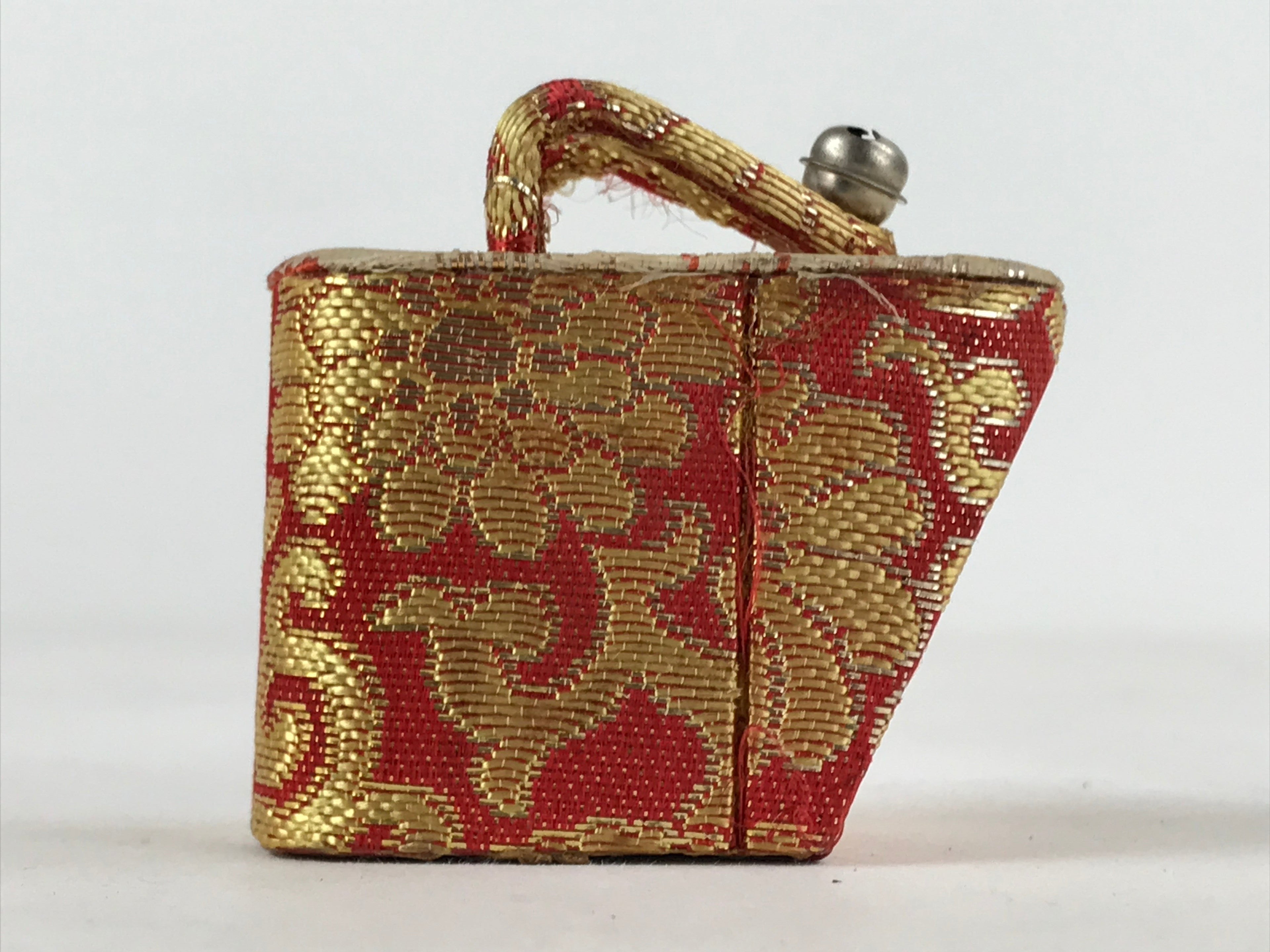 Japanese Mokumekomi Okobo Miniature Figurine Vtg Tall Geta Wood Red Gold JK662
