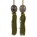 Japanese Moonstone Stone Hanging Scroll Weights Vtg Fuchin Kakejiku Tassel FC371