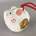 Japanese Mouse Clay Bell Vtg Dorei Ceramic Doll White Zodiac Lucky Hammer DR231