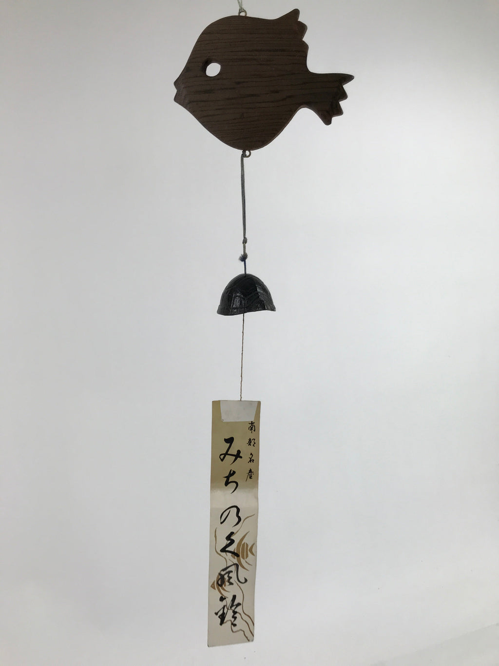 Japanese Nanbu Iron Furin Wind Chime Tetsurin Vtg Bell Wood Pufferfish DR531