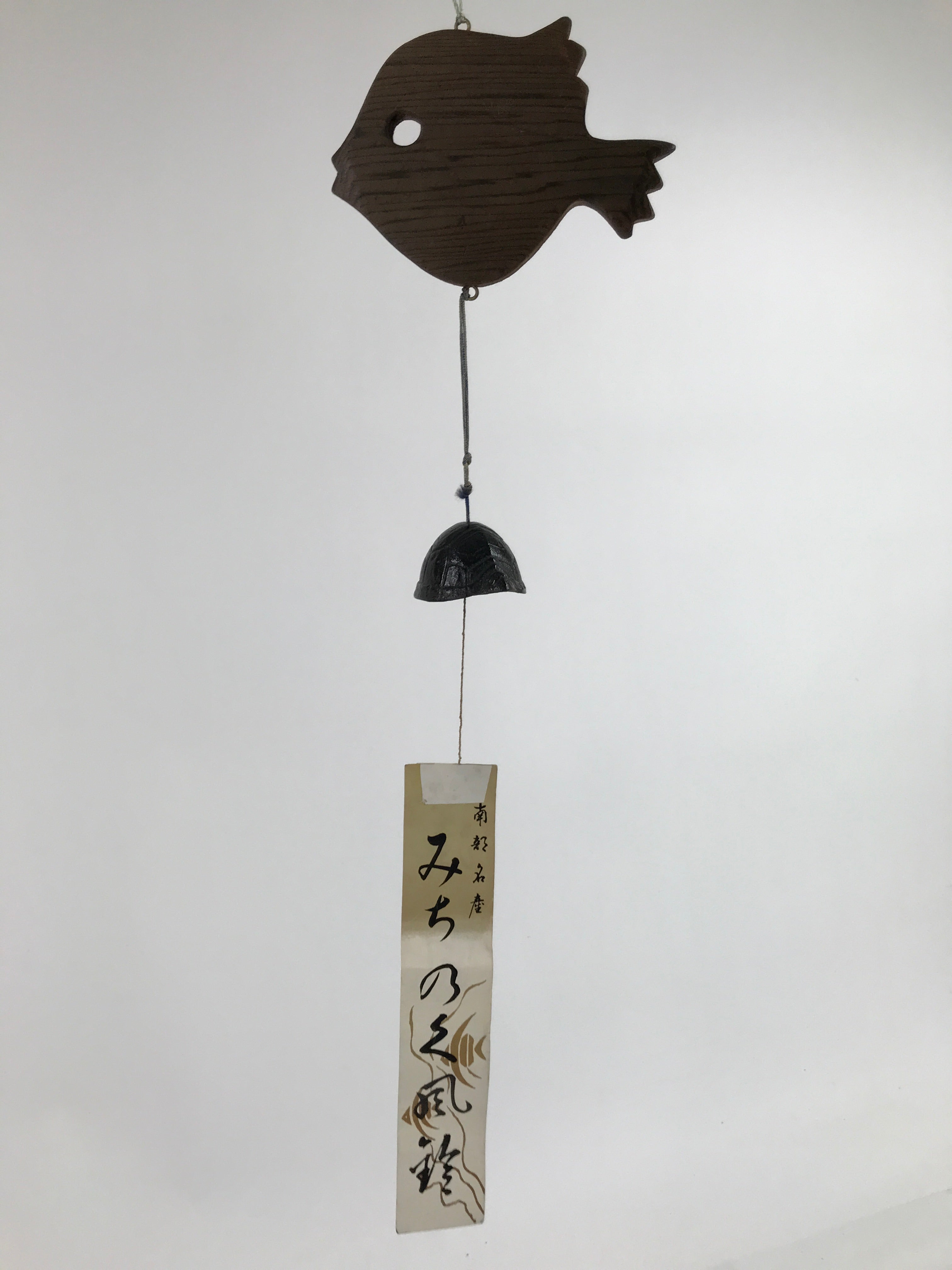 Japanese Nanbu Iron Furin Wind Chime Tetsurin Vtg Bell Wood Pufferfish DR531