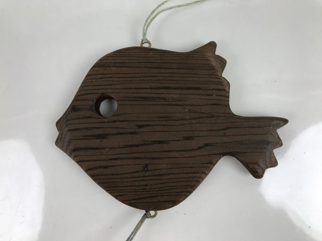 Japanese Nanbu Iron Furin Wind Chime Tetsurin Vtg Bell Wood Pufferfish DR531
