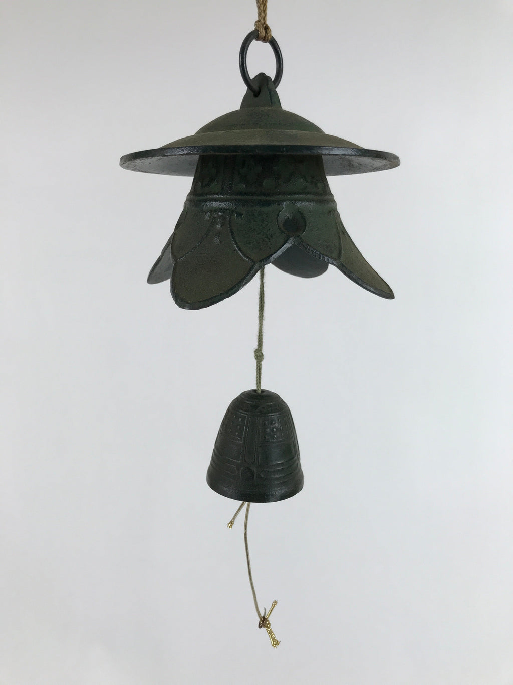 Japanese Nanbu Iron Furin Wind Chime Tetsurin Vtg Green Bell Toro Lantern DR532