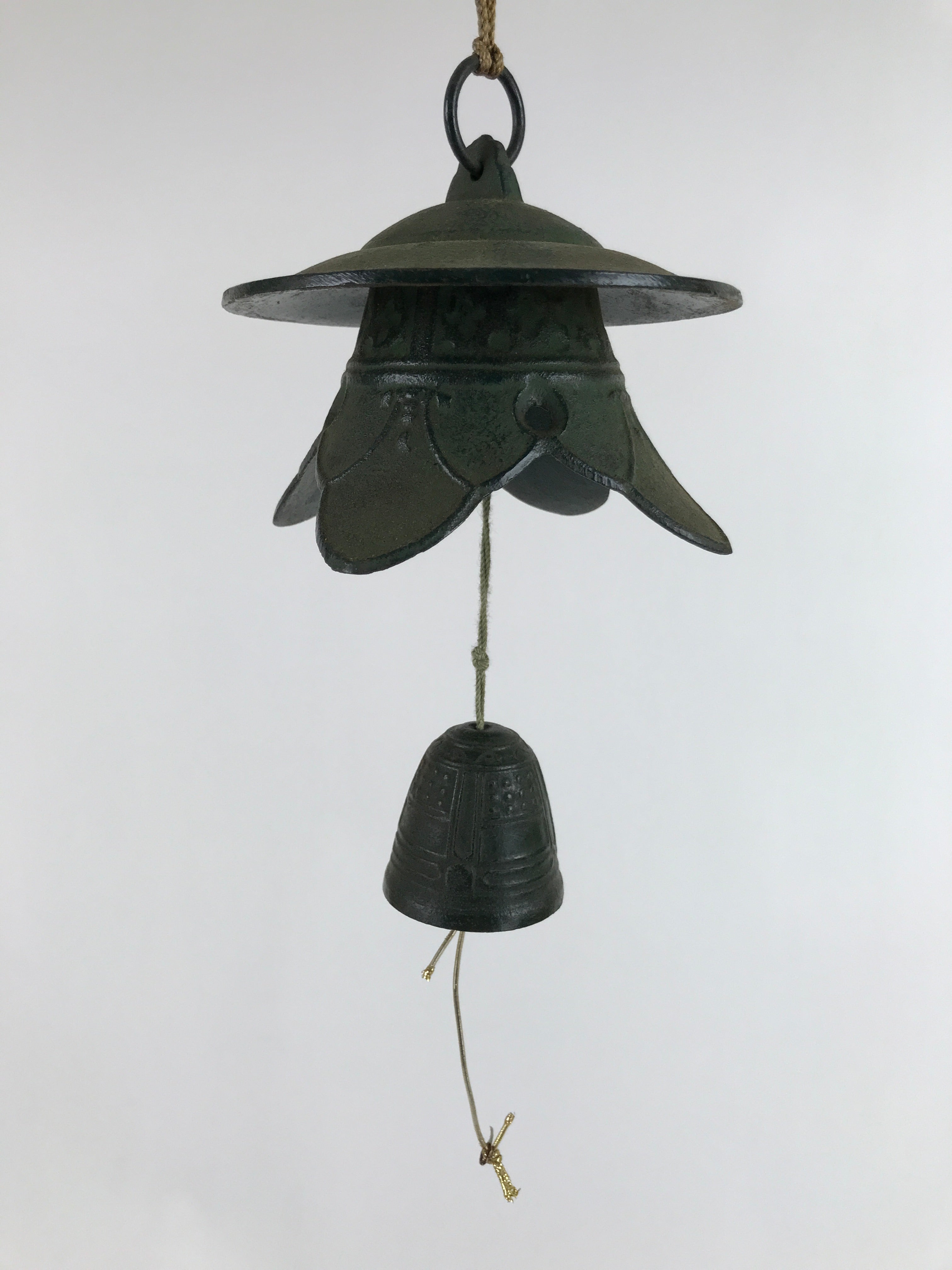 Japanese Nanbu Iron Furin Wind Chime Tetsurin Vtg Green Bell Toro Lantern DR532