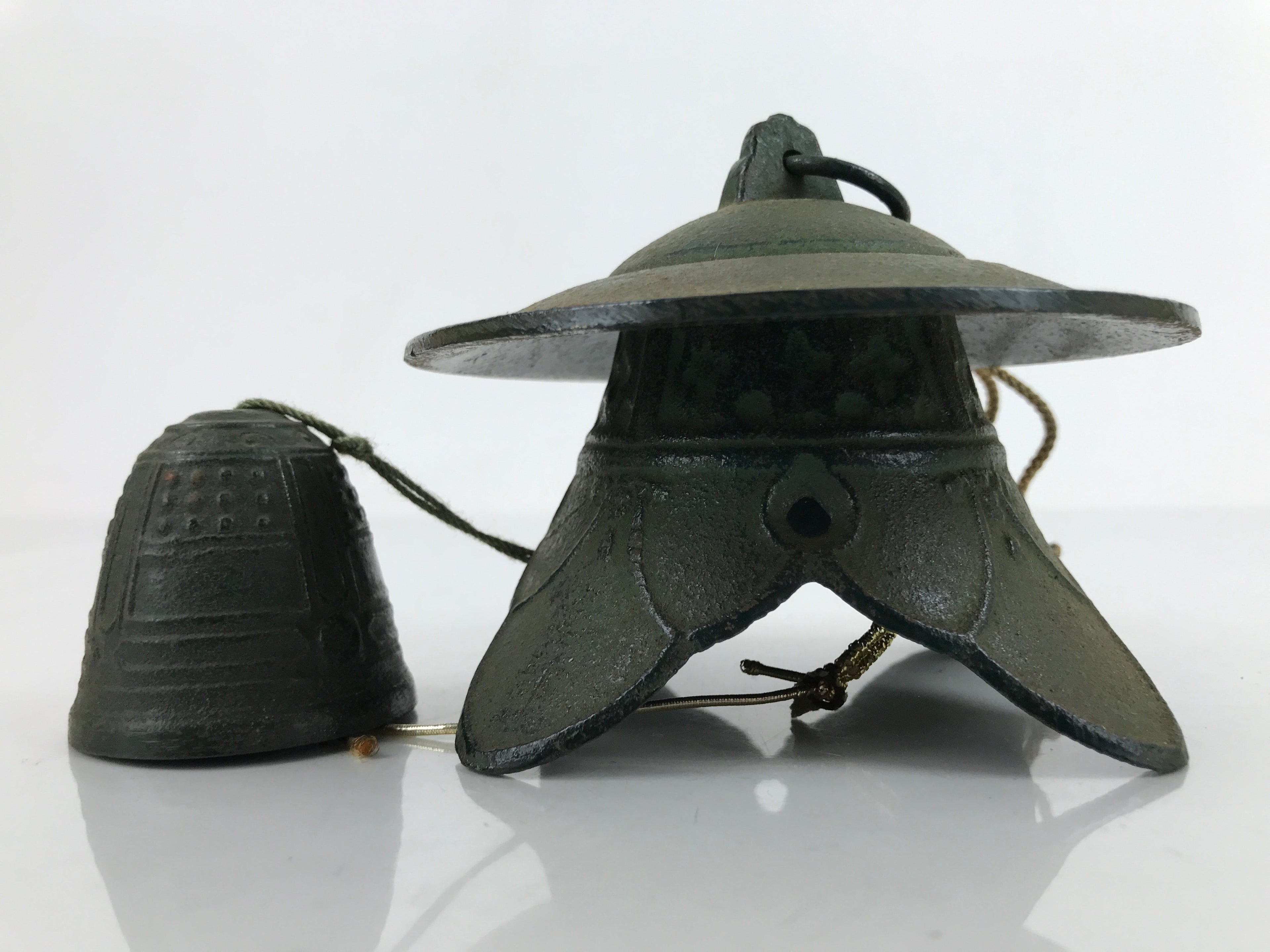 Japanese Nanbu Iron Furin Wind Chime Tetsurin Vtg Green Bell Toro Lantern DR532
