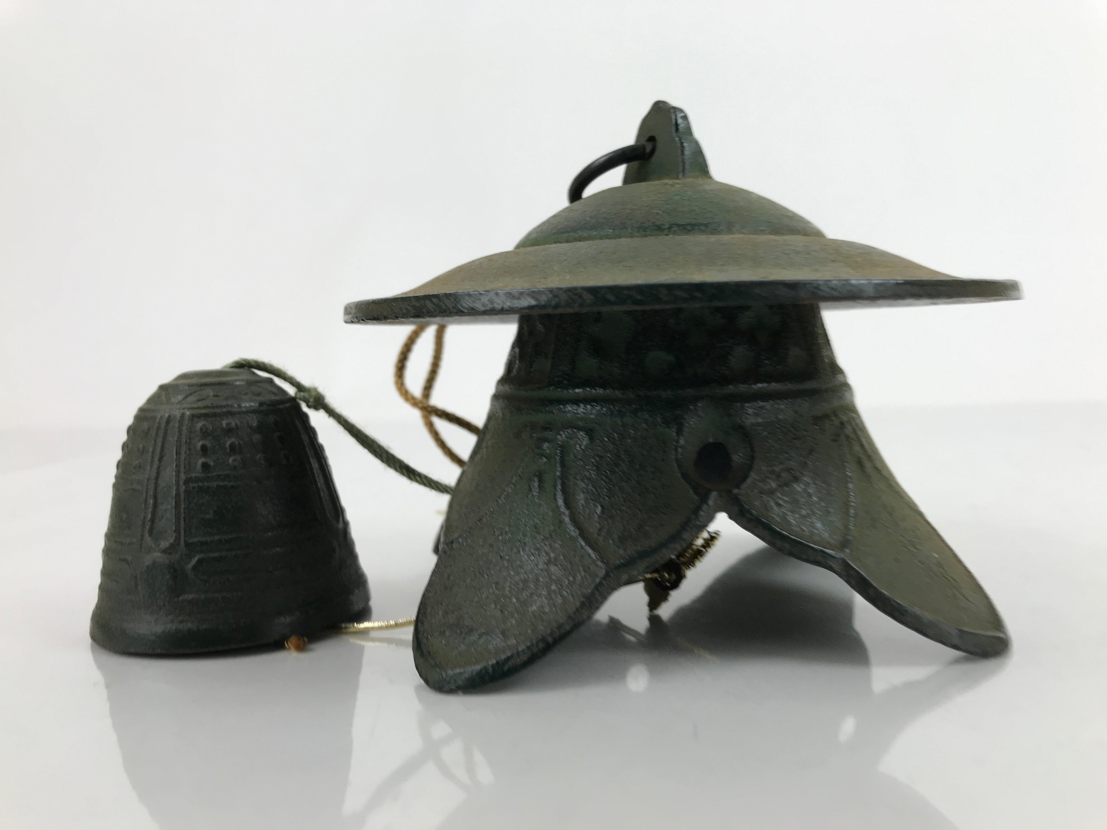 Japanese Nanbu Iron Furin Wind Chime Tetsurin Vtg Green Bell Toro Lantern DR532