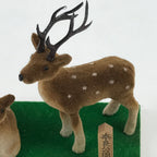 Japanese Nara Deer Park Souvenir Figurine Vtg Brown Green Wood Stand KF694