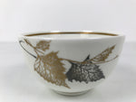 Japanese Narumi Porcelain Yunomi Teacup Pottery Vtg White Brown Gold Leaf TC614
