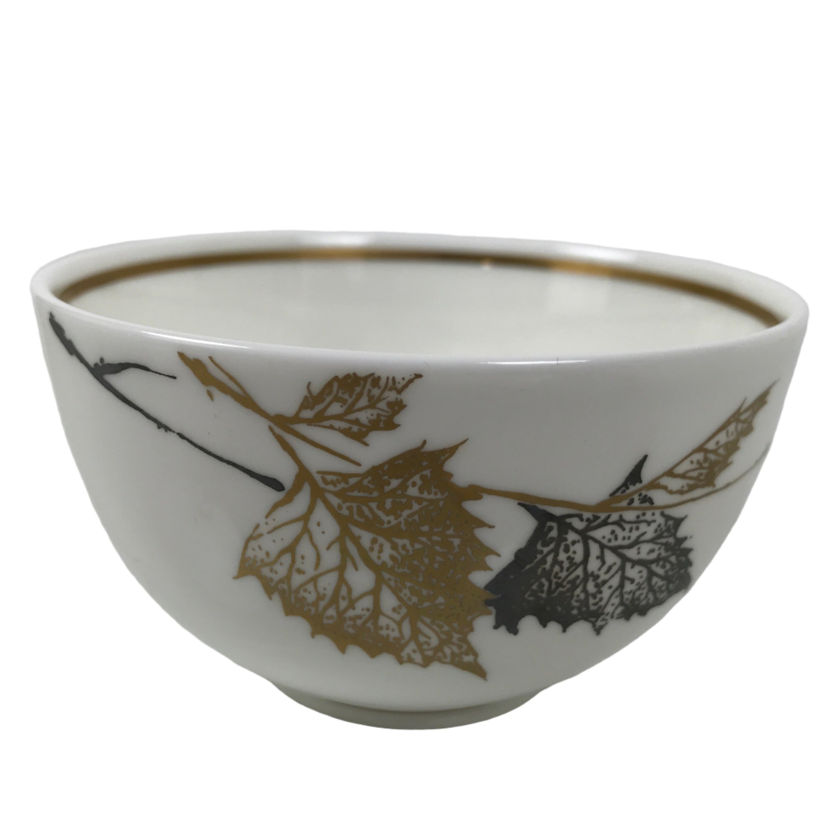Japanese Narumi Porcelain Yunomi Teacup Pottery Vtg White Brown Gold Leaf TC614