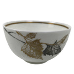 Japanese Narumi Porcelain Yunomi Teacup Pottery Vtg White Brown Gold Leaf TC614