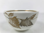 Japanese Narumi Porcelain Yunomi Teacup Pottery Vtg White Brown Gold Leaf TC615