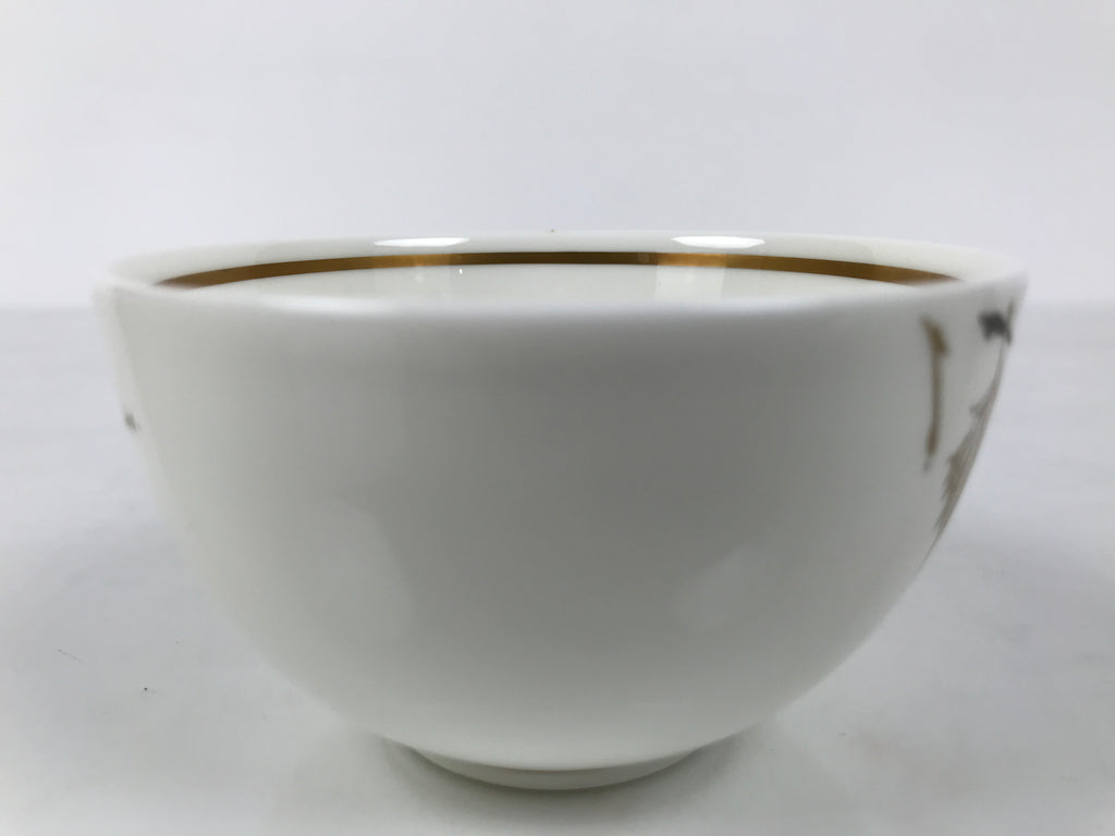 Japanese Narumi Porcelain Yunomi Teacup Pottery Vtg White Brown Gold Leaf TC615