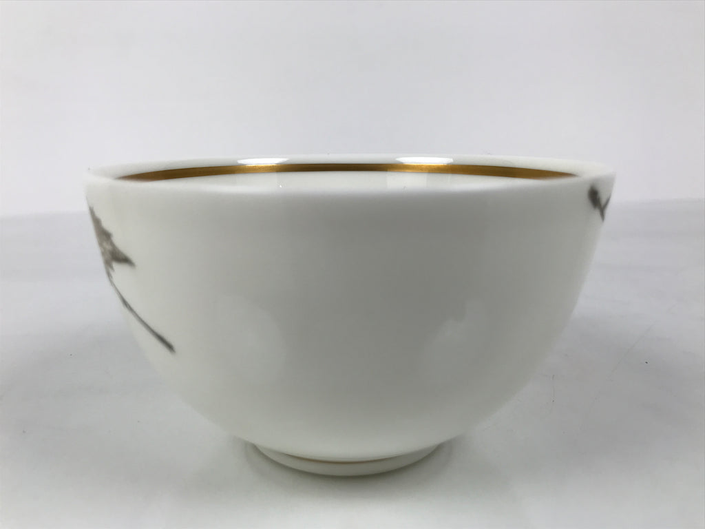 Japanese Narumi Porcelain Yunomi Teacup Pottery Vtg White Brown Gold Leaf TC617