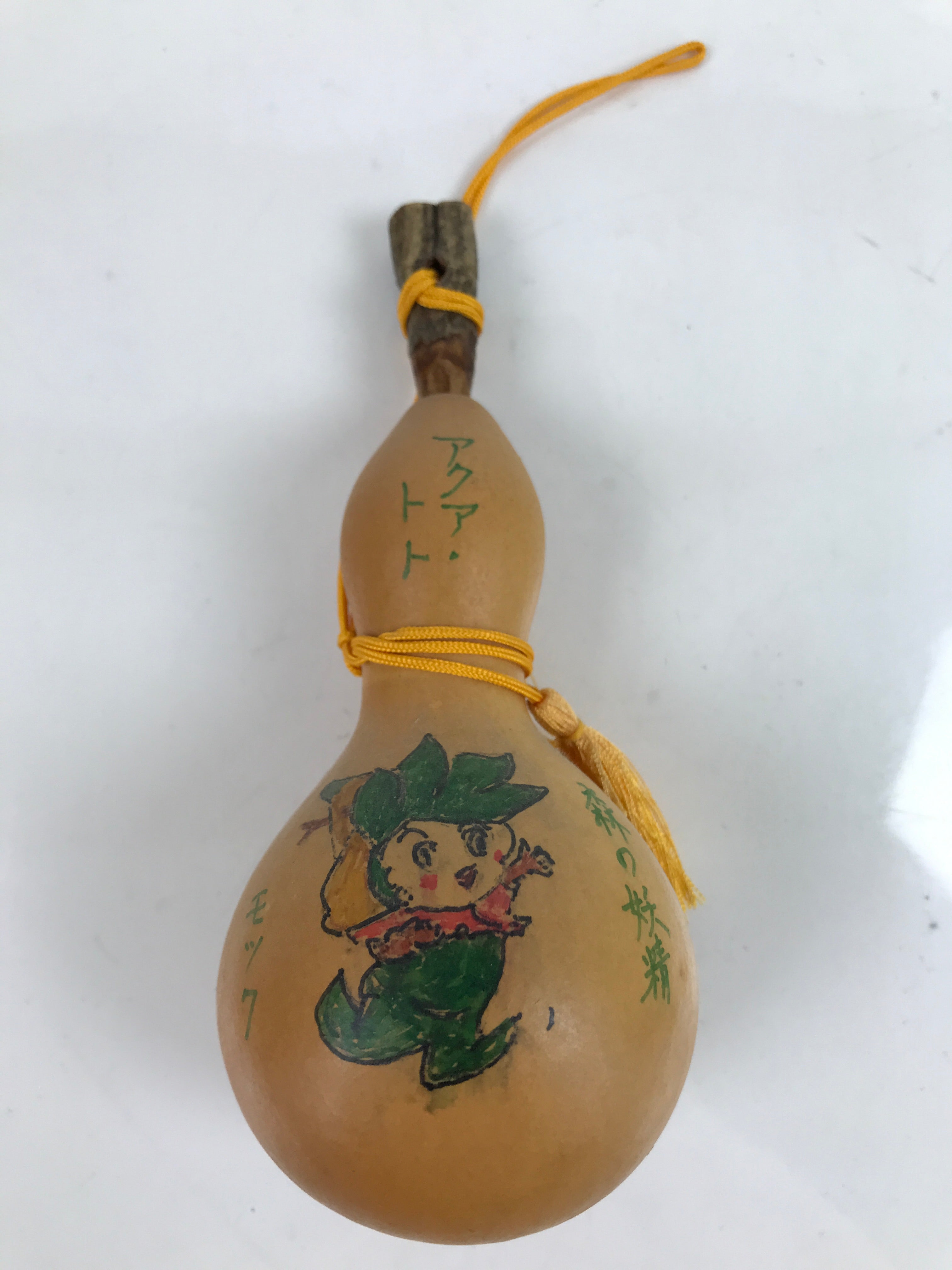 Japanese Natural Hyotan Gourd Illustrated Vtg Aqua Totto Gifu Lucky Charm G276