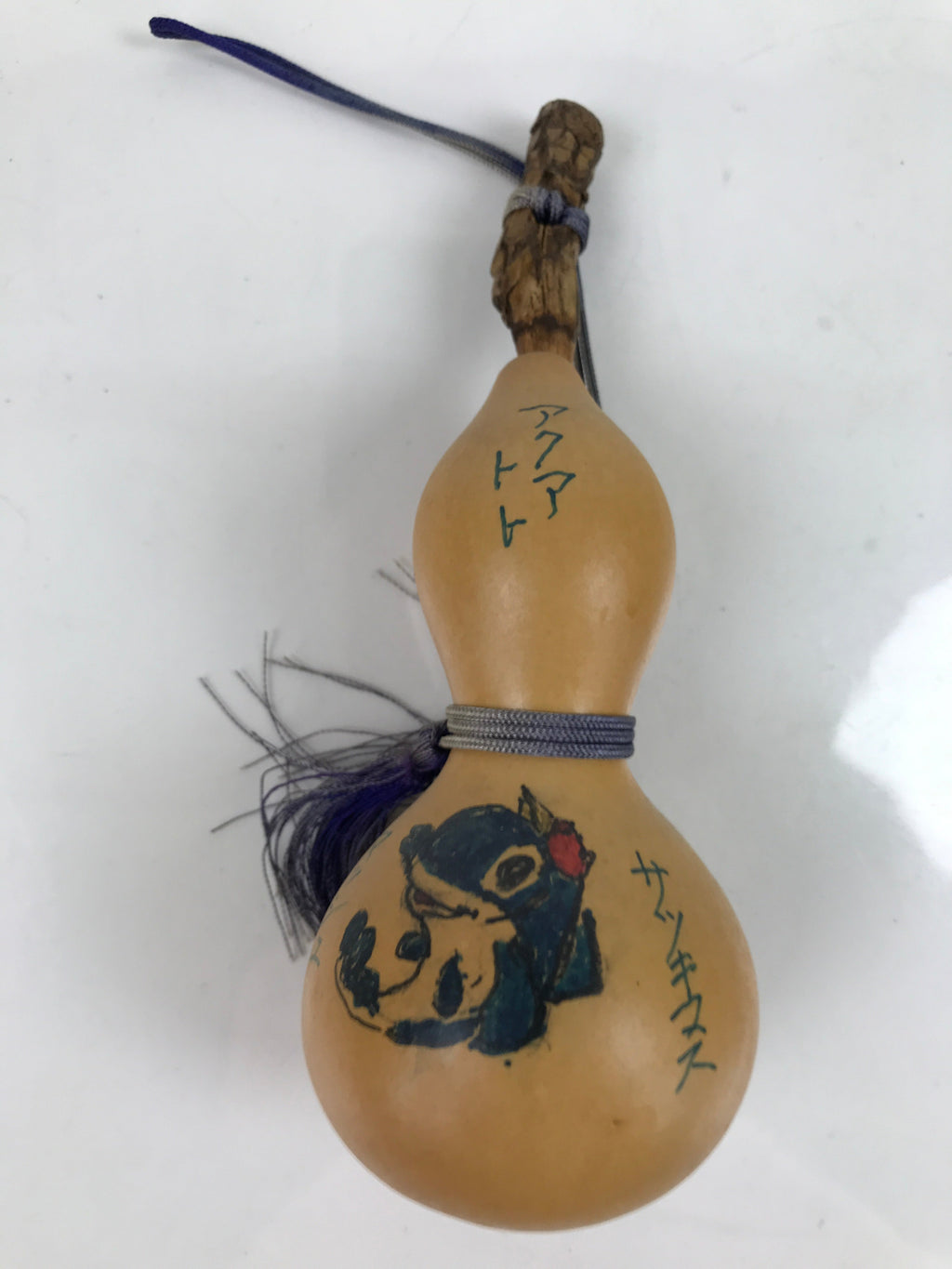 Japanese Natural Hyotan Gourd Illustrated Vtg Aqua Totto Gifu Lucky Charm G279