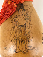 Japanese Natural Hyotan Gourd Vtg Sake Bottle Benzaiten Seven Lucky Gods G266