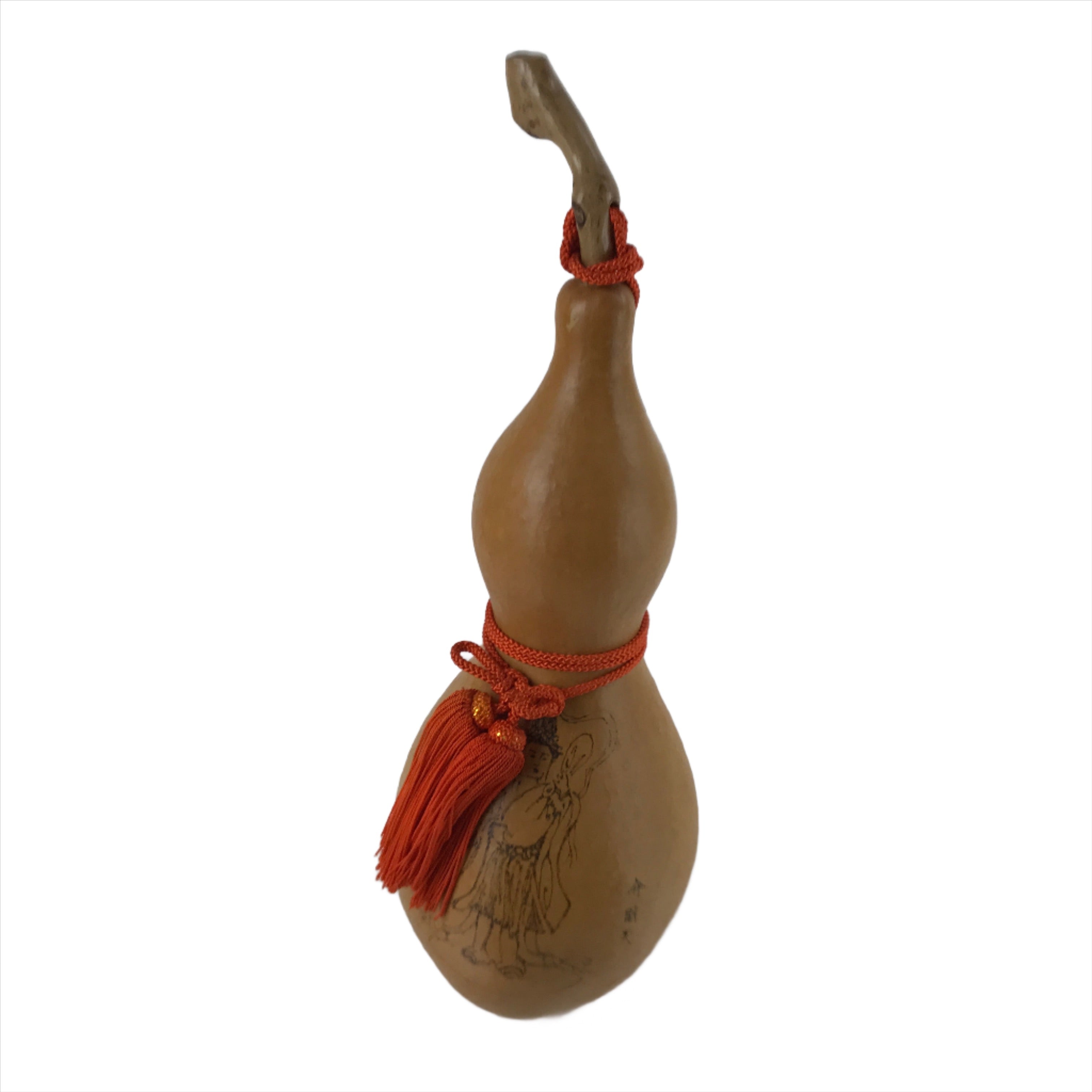 Japanese Natural Hyotan Gourd Vtg Sake Bottle Benzaiten Seven Lucky Gods G266