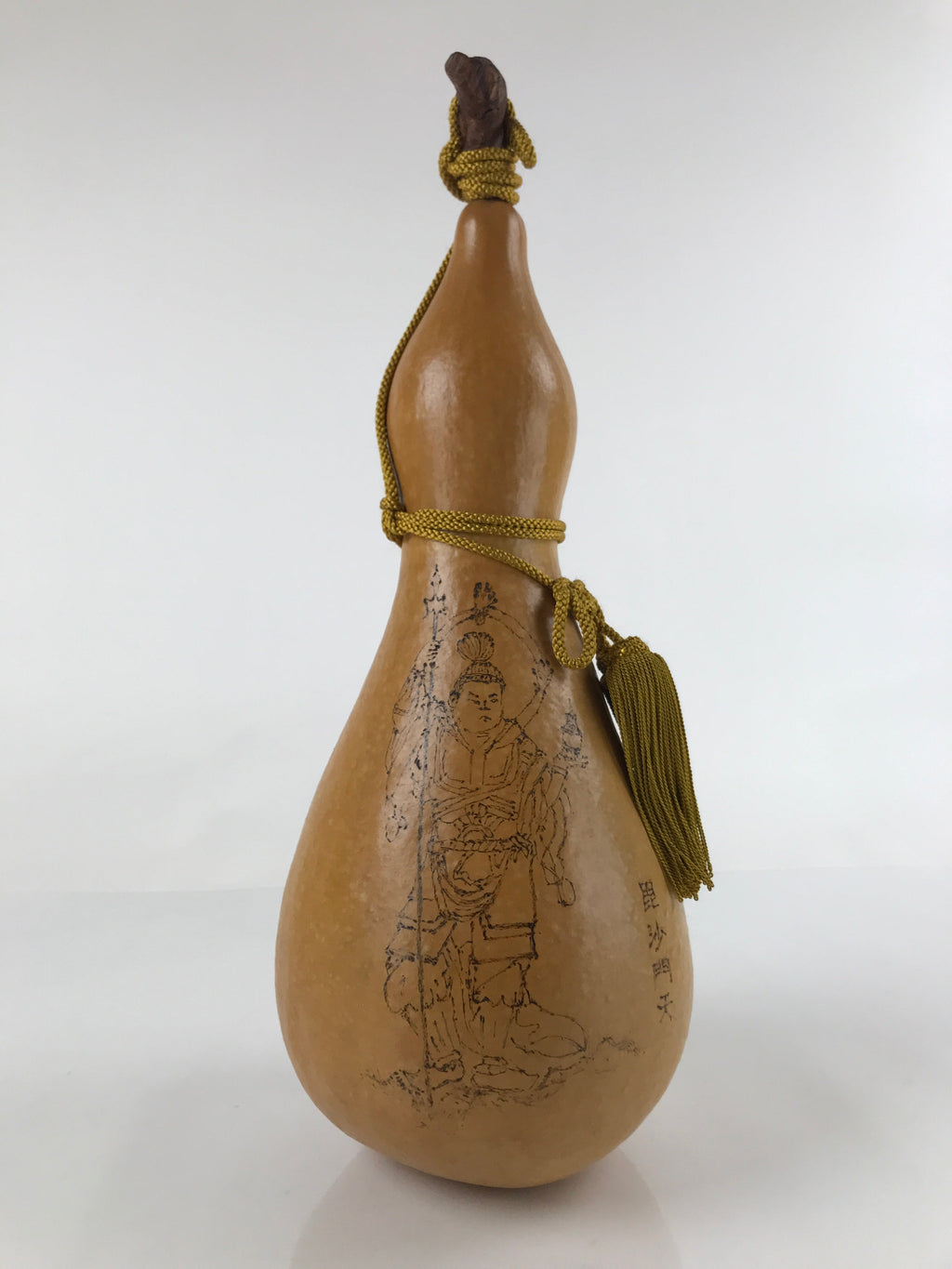 Japanese Natural Hyotan Gourd Vtg Sake Bottle Bishamonten Seven Lucky Gods G265
