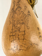 Japanese Natural Hyotan Gourd Vtg Sake Bottle Bishamonten Seven Lucky Gods G265