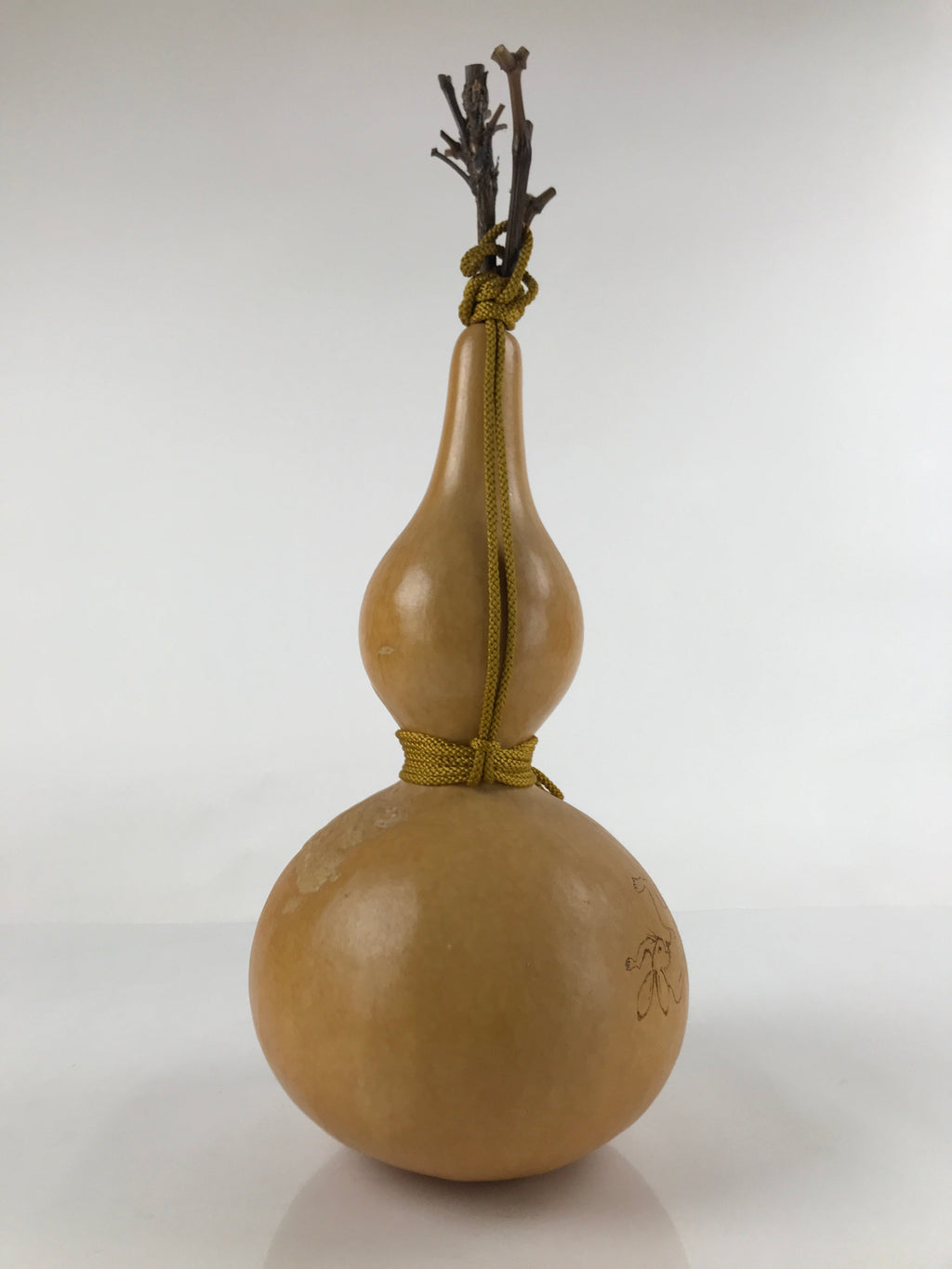 Japanese Natural Hyotan Gourd Vtg Sake Bottle Charm Frog Rabbit Lidded G261
