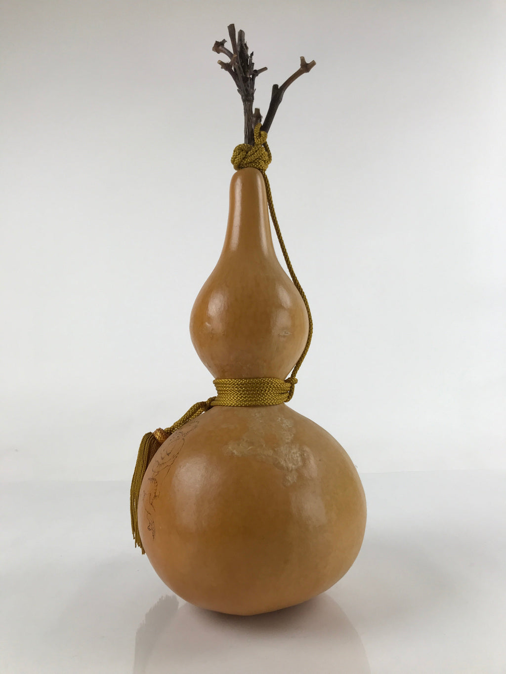 Japanese Natural Hyotan Gourd Vtg Sake Bottle Charm Frog Rabbit Lidded G261