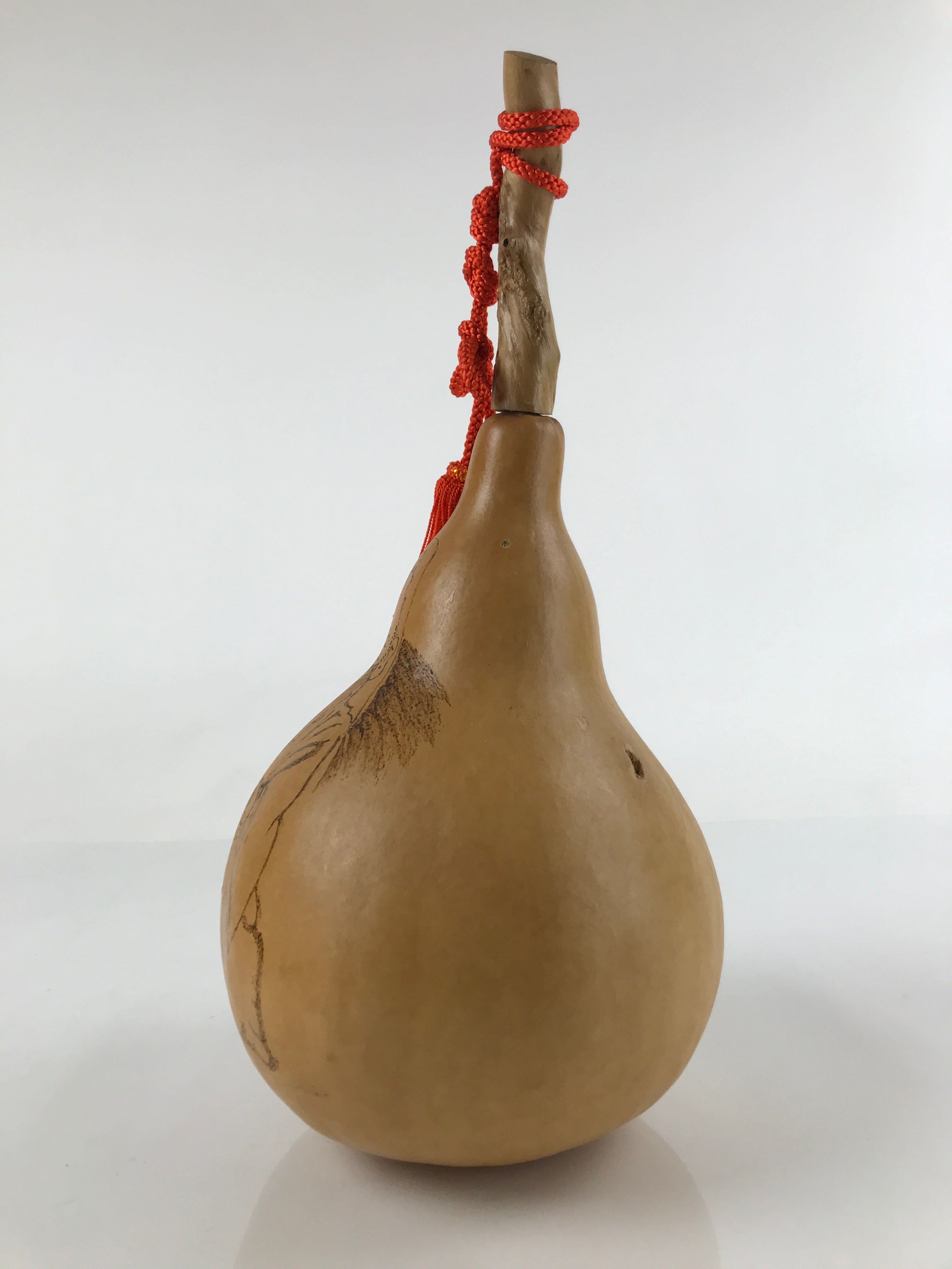 Japanese Natural Hyotan Gourd Vtg Sake Bottle Fukurokuju Seven Lucky Gods G263