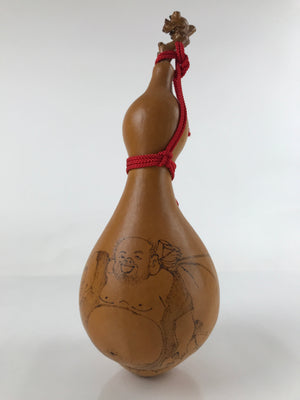 Japanese Natural Hyotan Gourd Vtg Sake Bottle Hotei Seven Lucky Gods Lidded G262
