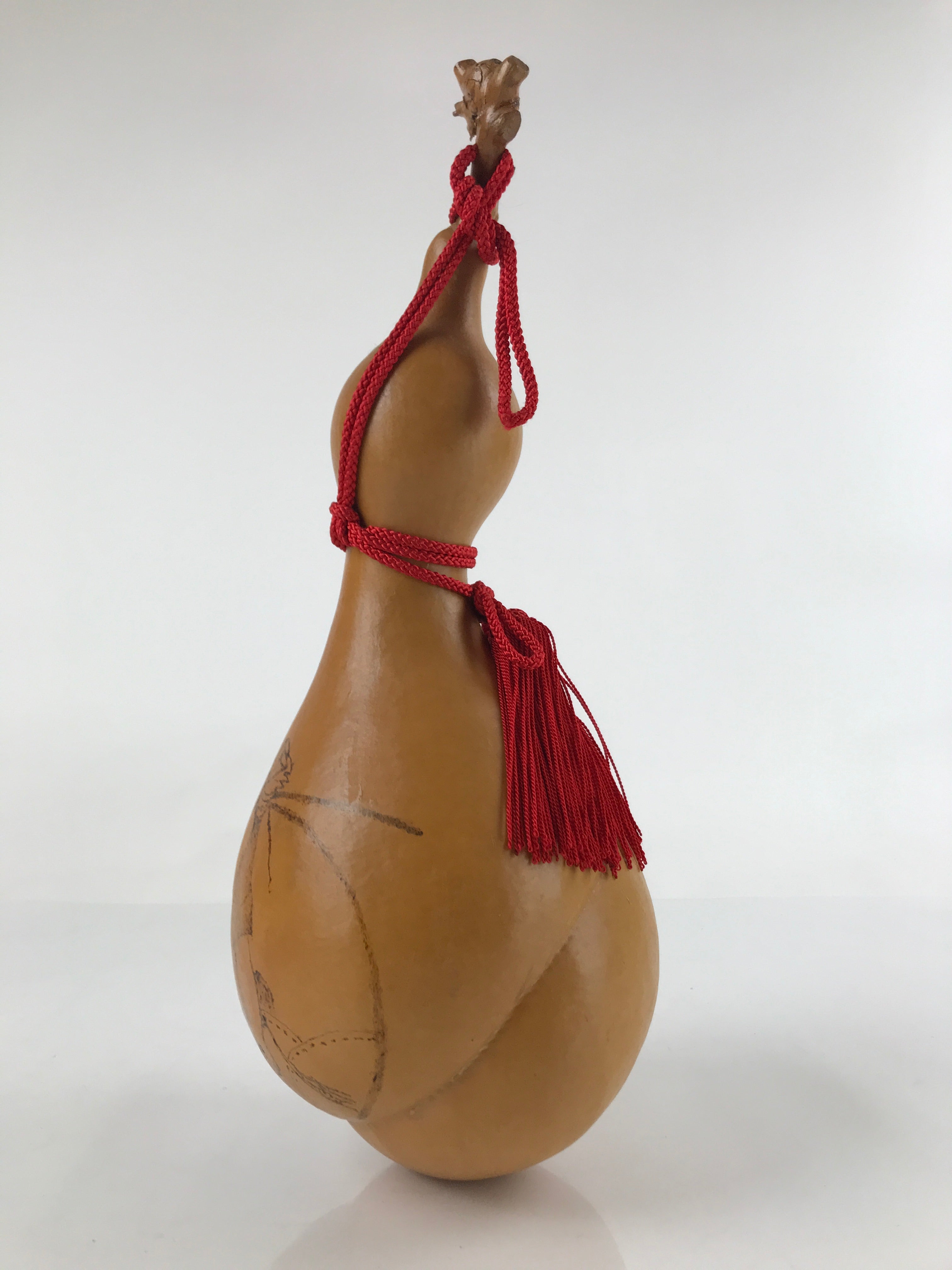 Japanese Natural Hyotan Gourd Vtg Sake Bottle Hotei Seven Lucky Gods Lidded G262