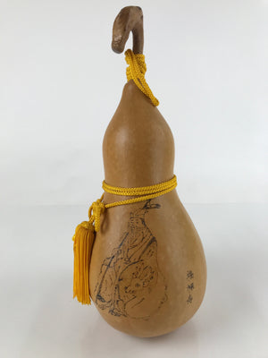 Japanese Natural Hyotan Gourd Vtg Sake Bottle Jurojin Seven Lucky Gods Lid G264