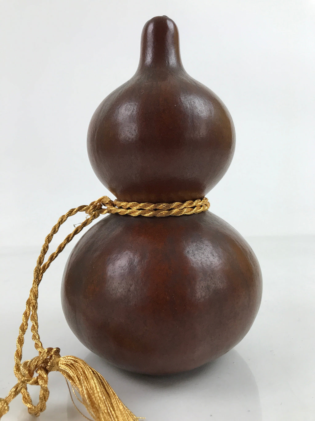 Japanese Natural Hyotan Gourd Vtg Sake Bottle Lucky Charm Calabash Gold G270