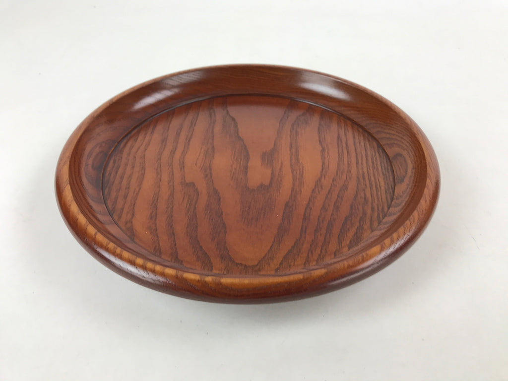 Japanese Natural Wood Serving Tray Vtg Round Brown Nagano Kiso Obon LWB75
