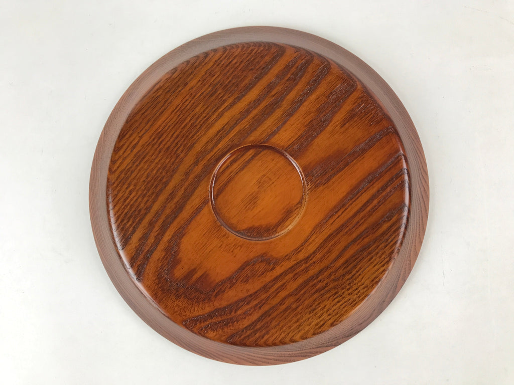 Japanese Natural Wood Serving Tray Vtg Round Brown Nagano Kiso Obon LWB75