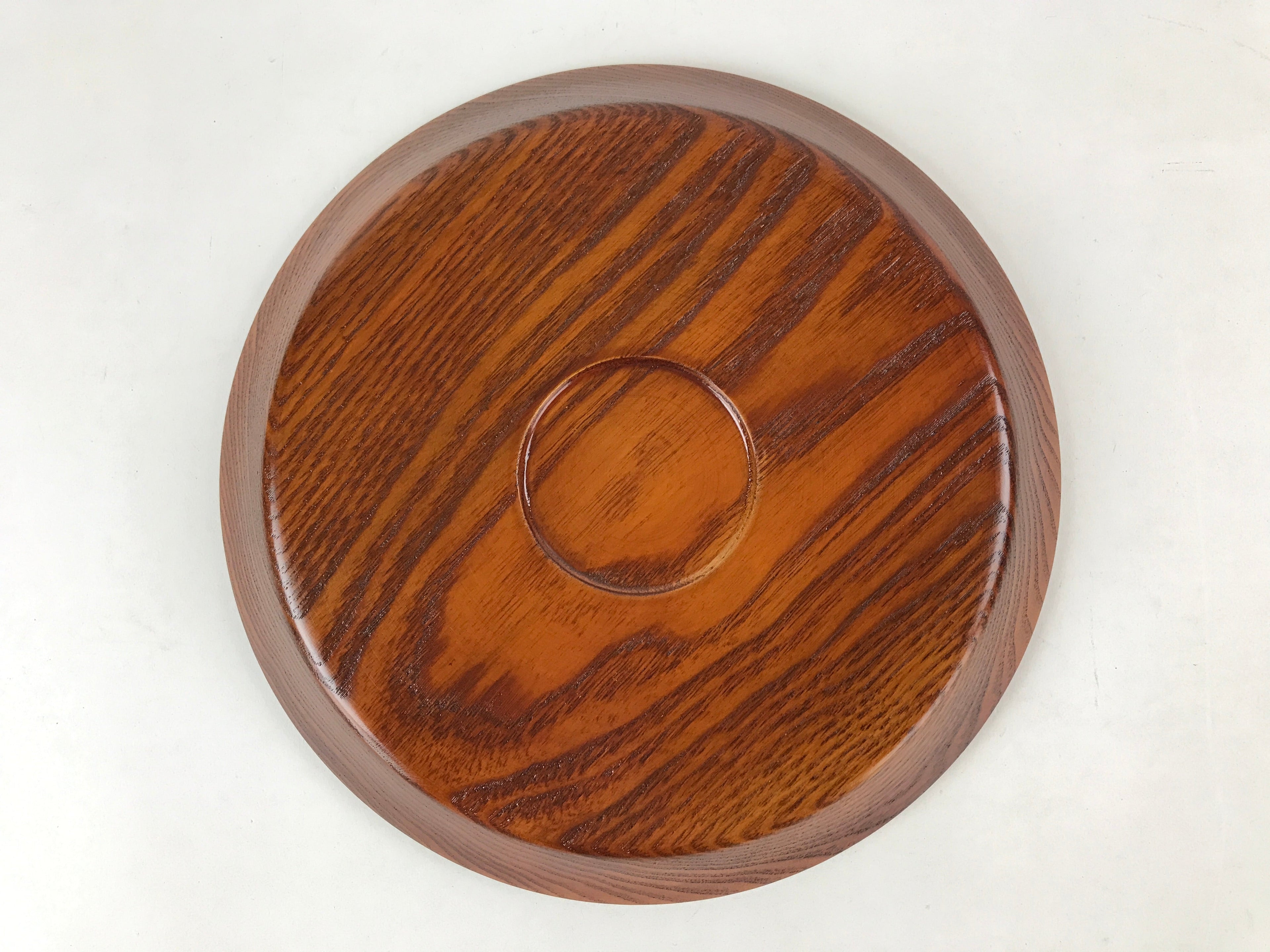 Japanese Natural Wood Serving Tray Vtg Round Brown Nagano Kiso Obon LWB75