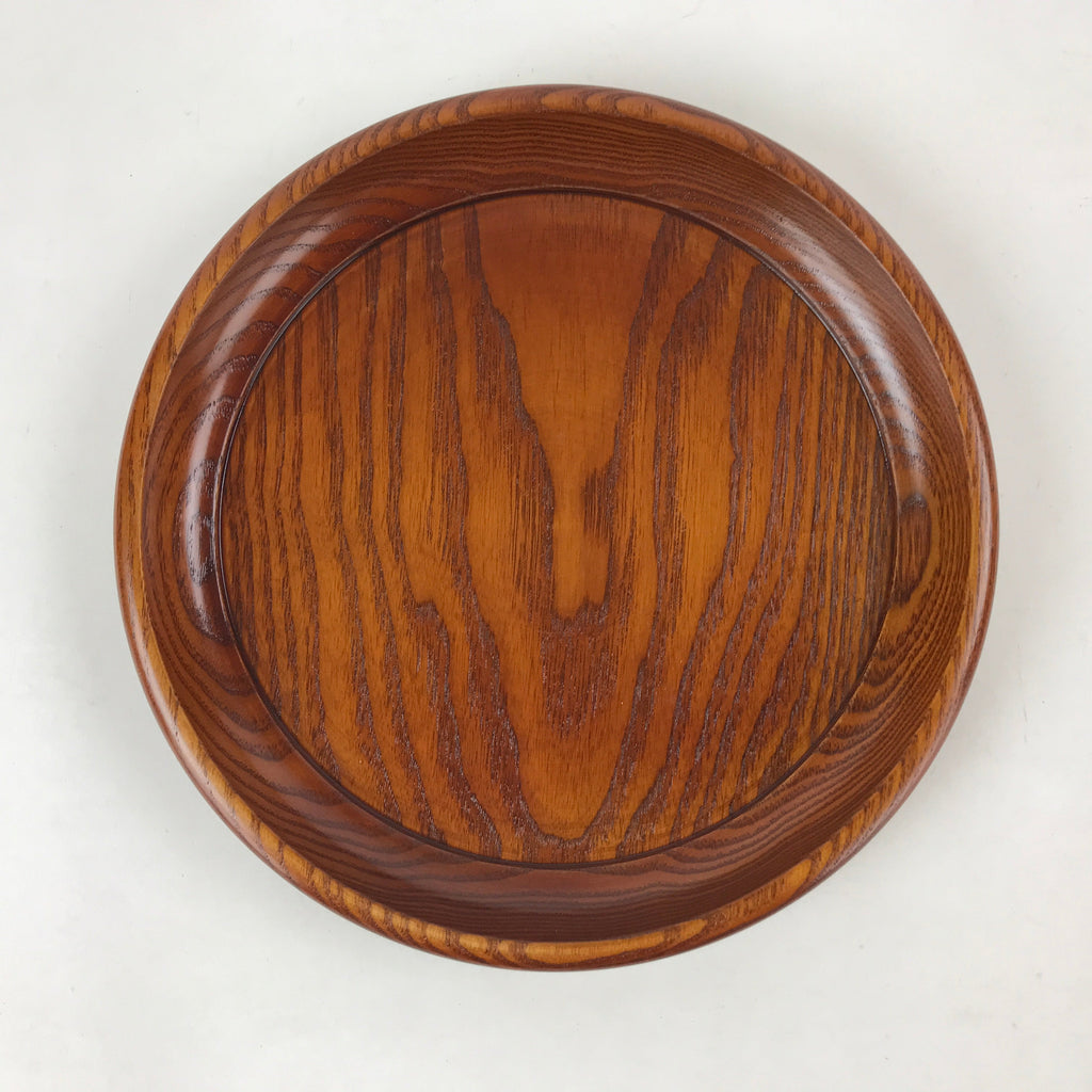Japanese Natural Wood Serving Tray Vtg Round Brown Nagano Kiso Obon LWB75