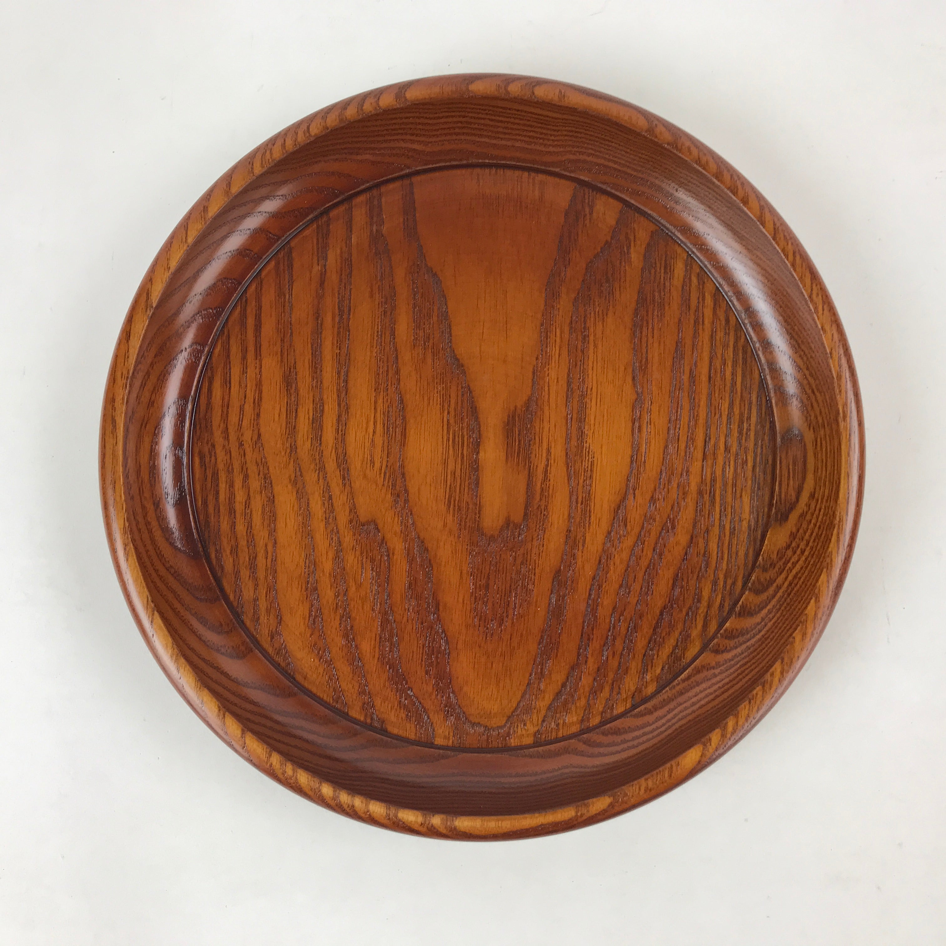 Japanese Natural Wood Serving Tray Vtg Round Brown Nagano Kiso Obon LWB75