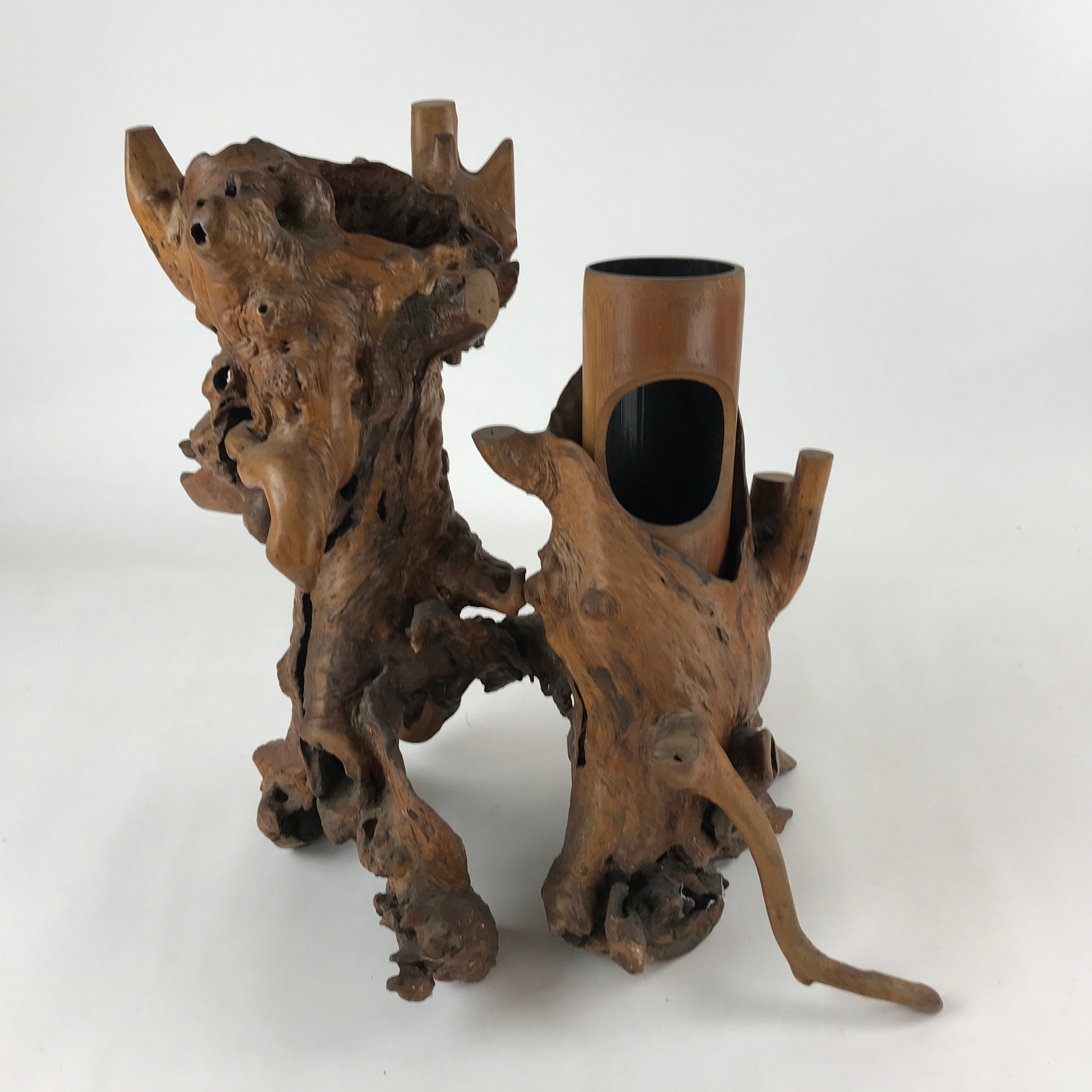 Japanese Natural Wooden Ikebana Display Stand Vtg Unique Flower Vase Kadai WT485