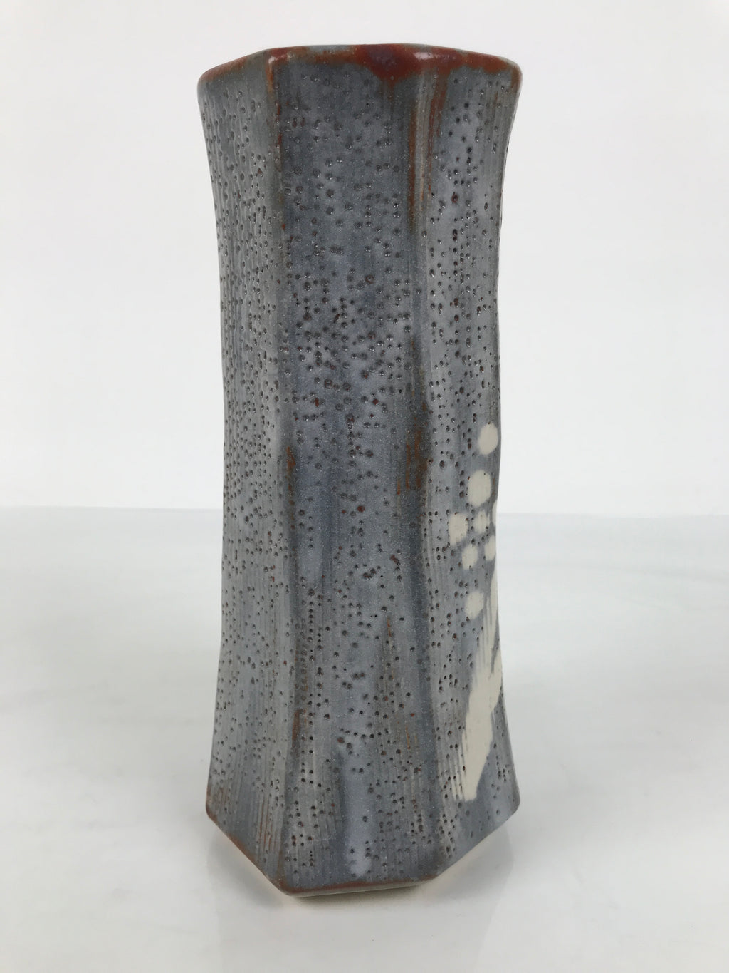 Japanese Nezumi Shino Ware Ceramic Flower Vase Vtg Kabin Pottery Gray Box PX811