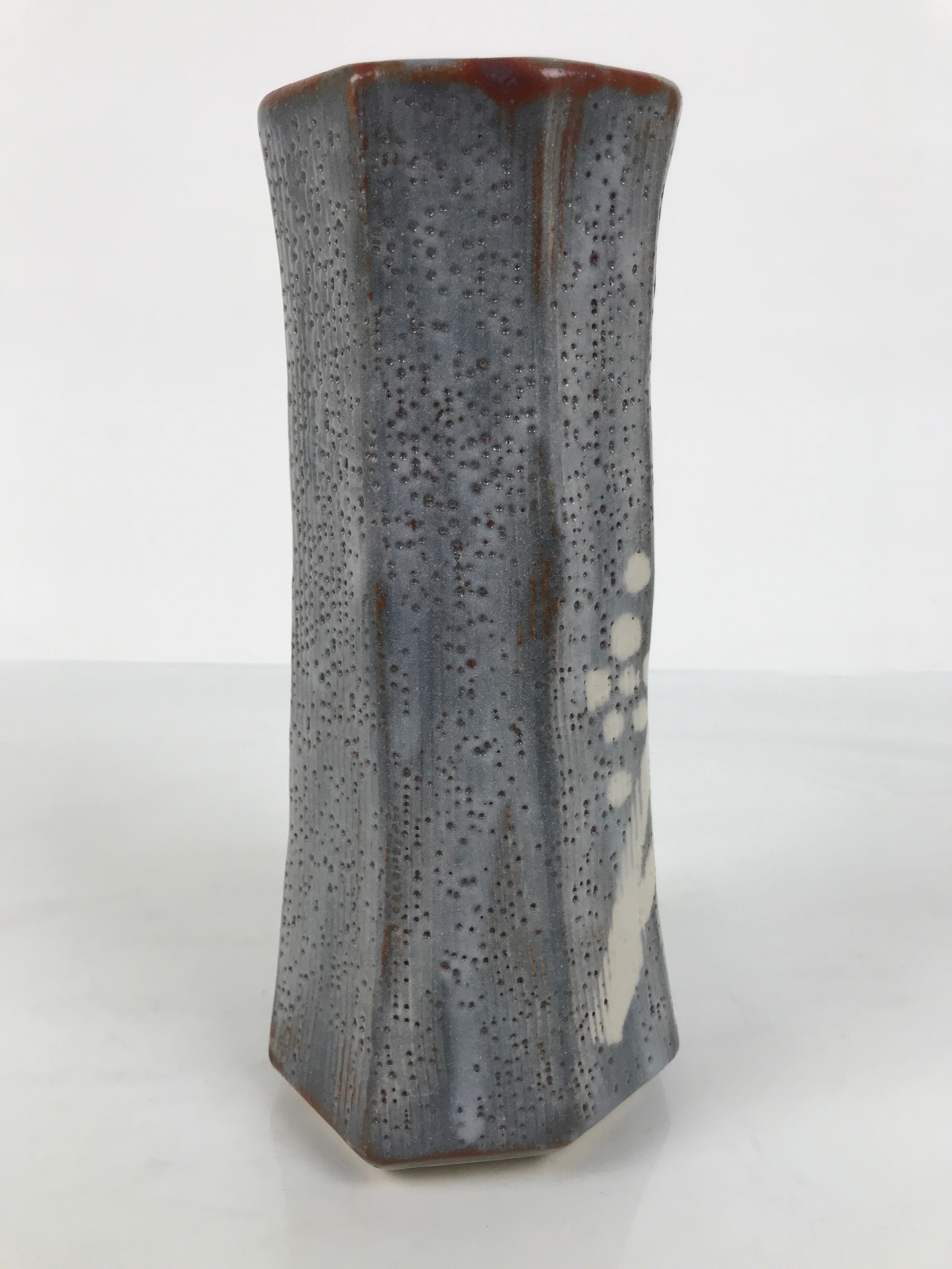 Japanese Nezumi Shino Ware Ceramic Flower Vase Vtg Kabin Pottery Gray Box PX811