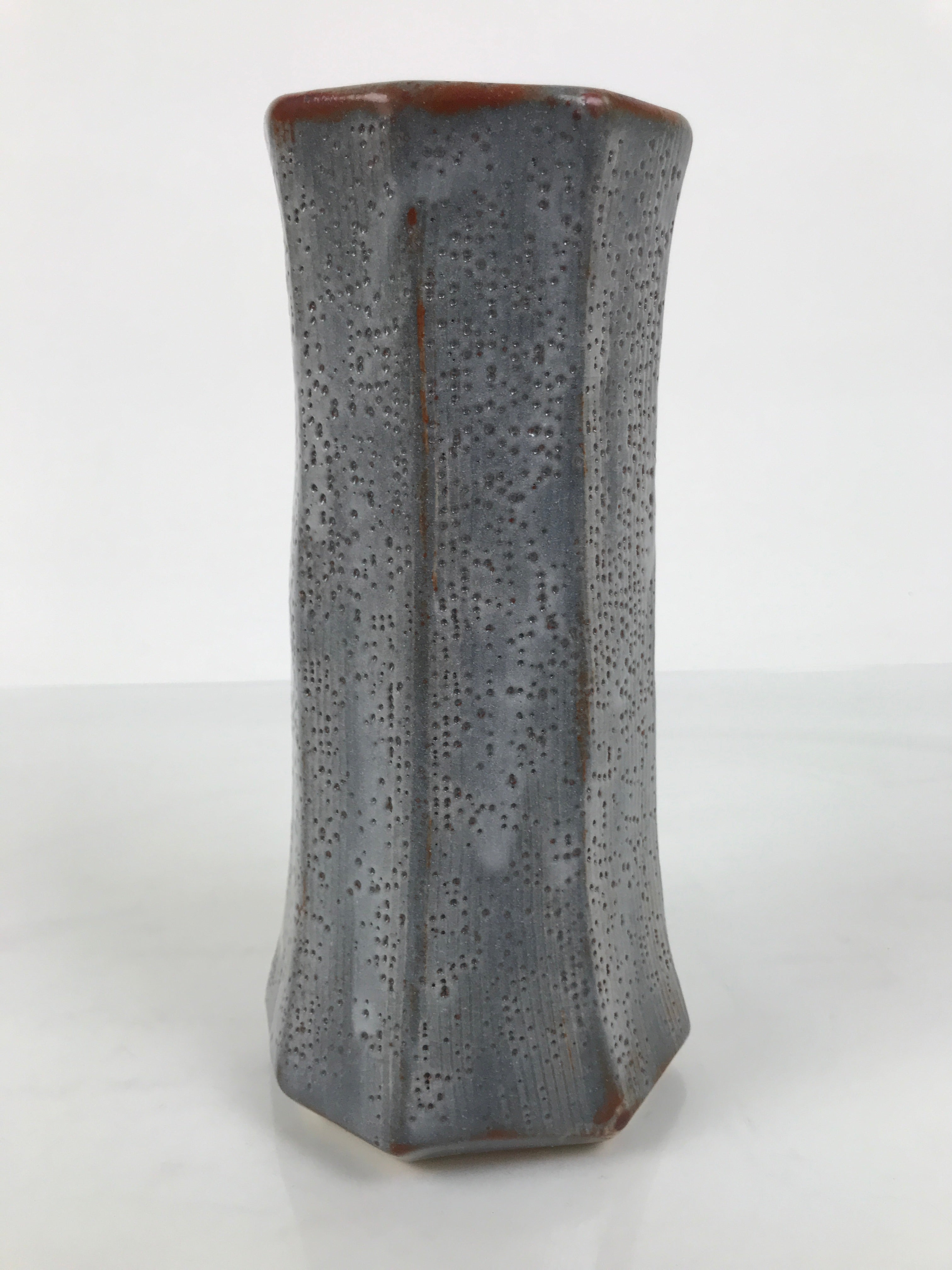 Japanese Nezumi Shino Ware Ceramic Flower Vase Vtg Kabin Pottery Gray Box PX811