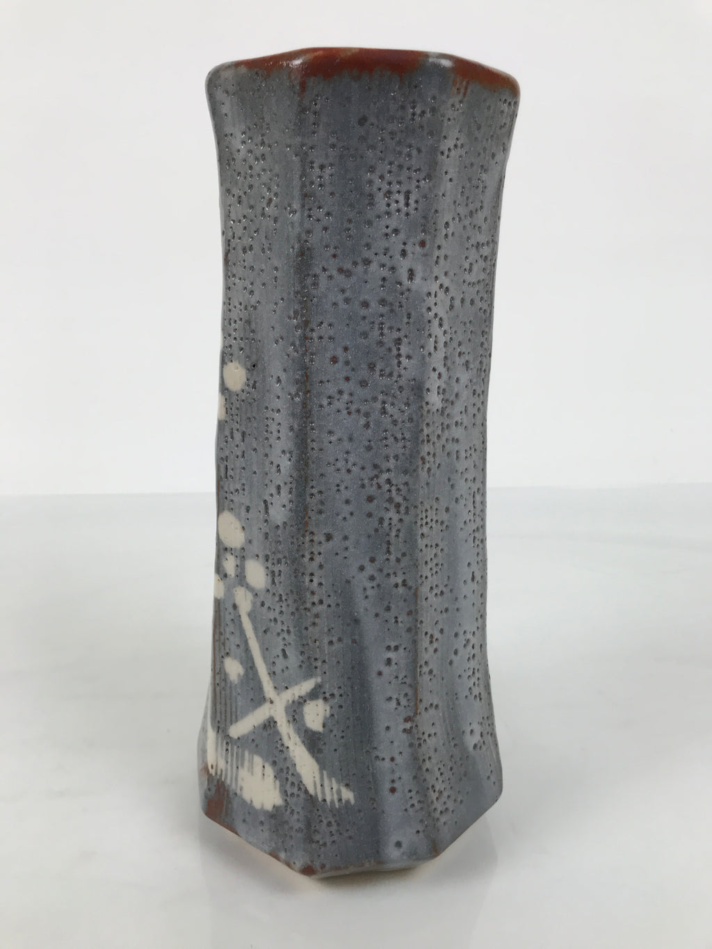 Japanese Nezumi Shino Ware Ceramic Flower Vase Vtg Kabin Pottery Gray Box PX811